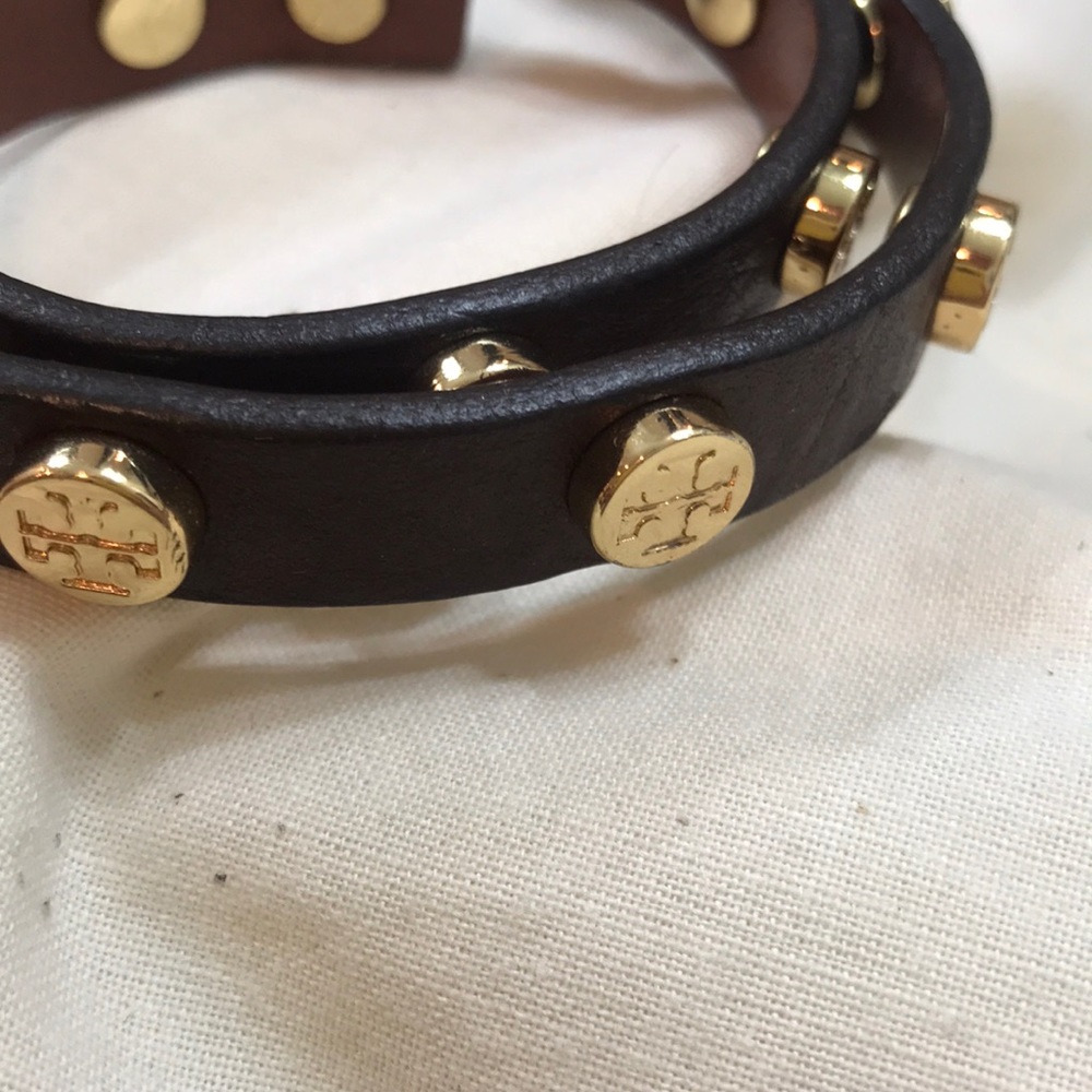 Tory Burch brown leather gold stud